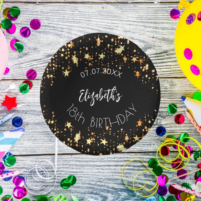 Birthday black gold stars name paper bowls (Creator Uploaded)