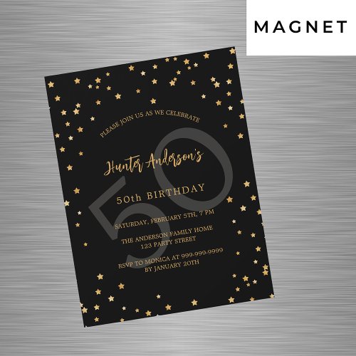 Birthday black gold stars number luxury magnetic invitation