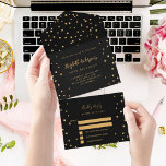 Birthday black gold stars party RSVP All In One Invitation<br><div class="desc">A black backround decorated with golden stars. Personalize and add your name,  and the details.</div>