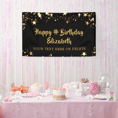 Birthday Black Gold Stars Personalized Your Color Banner