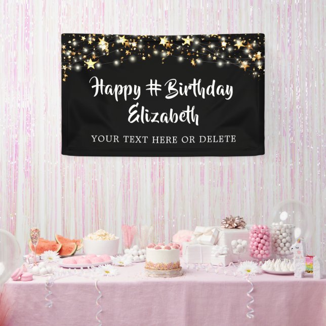 Birthday Black Gold Stars Personalized Your Color  Banner (Party)
