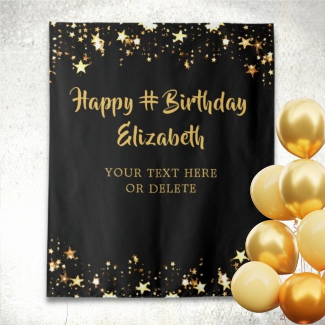 Birthday Black Gold Stars Personalized Your Color Tapestry (Creator Uploaded)