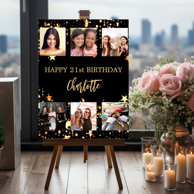 Birthday black gold stars photo collage foam board (Creator Uploaded)