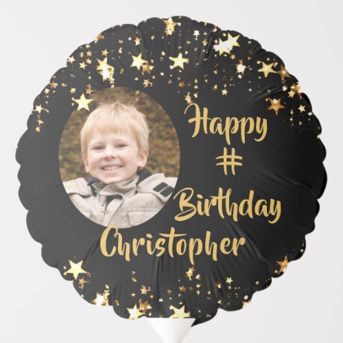 Birthday Black Gold Stars Photo Personalized Balloon