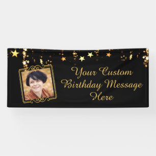 Birthday Black Gold Stars Photo Script Custom Text Banner