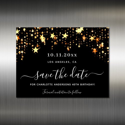 Birthday black gold stars save the date magnet