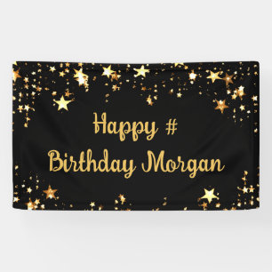 Birthday Black Gold Stars Script Personalized Banner
