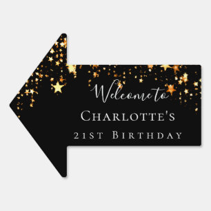 Birthday black gold stars welcome arrow sign