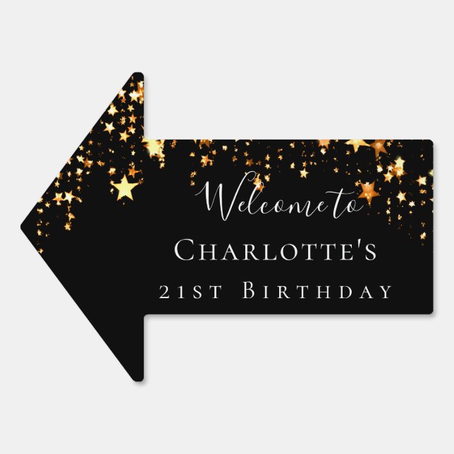 Birthday black gold stars welcome arrow sign (Front)