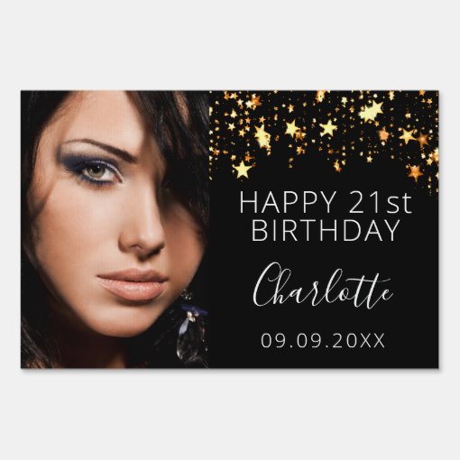 Birthday Black Gold Stars Woman Elegant Sign Zazzle