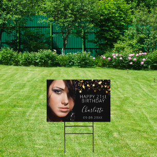 Birthday black gold stars woman elegant sign