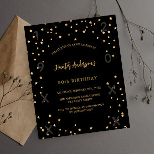 Birthday black gold stars years invitation