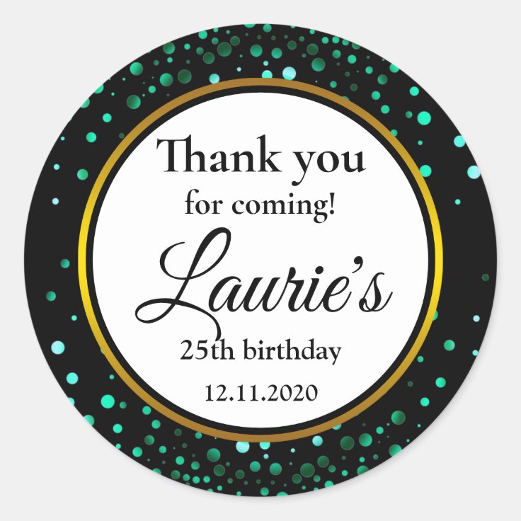 Birthday Black Gold Thank You Classic Round Sticker Zazzle