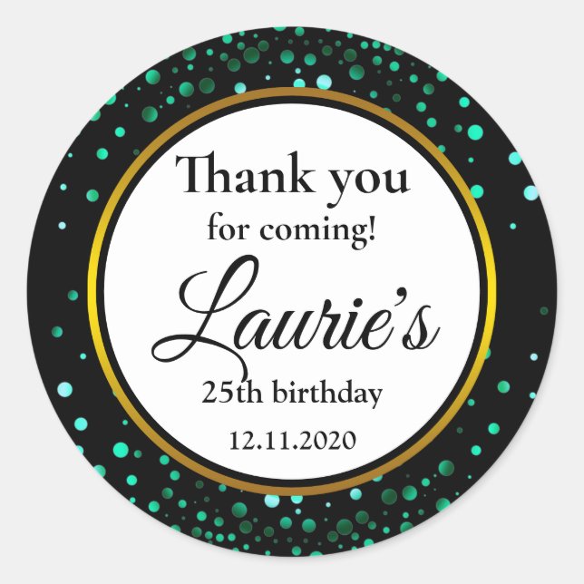 Birthday Black Gold Thank You Classic Round Sticker (Front)