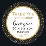 Birthday Black Gold Thank You Favor Tags<br><div class="desc">Elegant birthday stickers featuring black and gold glitter polka dots and sophisticated gold glitter accent frame. These fashionable and stylish birthday stickers will be a hit for any birthday party decor and as favor tags. Great for 21st 30th 35th 40th 45th 50th 60th 65th 70th 75th 80th 85th 90th 95th,...</div>