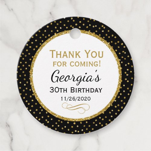 Birthday Black Gold Thank You Favor Tags