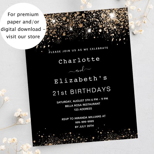 Birthday black gold two friends budget invitation flyer