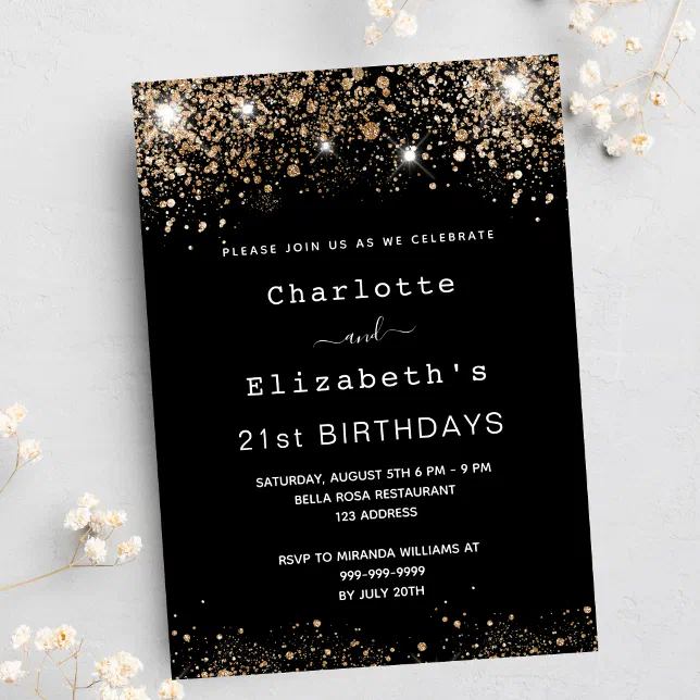 Birthday Black Gold Two Persons Friends Luxury Invitation 