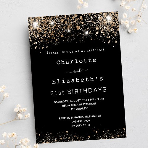 Birthday black gold two persons friends luxury invitation
