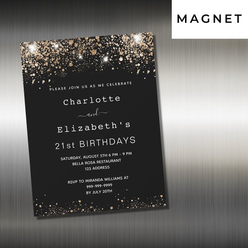 Birthday black gold two persons friends luxury magnetic invitation
