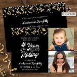 Birthday Black Gold YEARS IN THE MAKING 2 Photo Invitation<br><div class="desc">Invite guests to a birthday party # YEARS IN THE MAKING for any age birthday for him or her with these invitations featuring an editable calligraphy typography title design which incorporates their age and birth year within the design, gold confetti and streamers and white string lights and personalized with 2...</div>