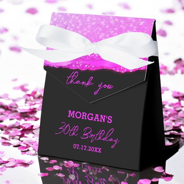 Birthday Black Hot Pink Glitter Name Thank You Favor Boxes (Creator Uploaded)