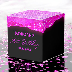 Birthday Black Hot Pink Glitter Name Thank You Favor Boxes