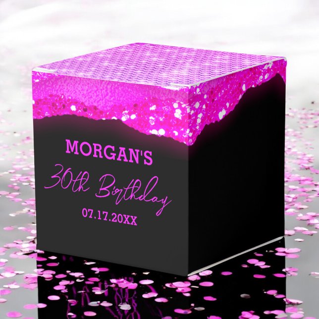 Birthday Black Hot Pink Glitter Name Thank You Favor Boxes (Creator Uploaded)