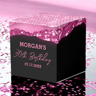 Birthday Black Hot Pink Glitter Name Thank You Favor Boxes