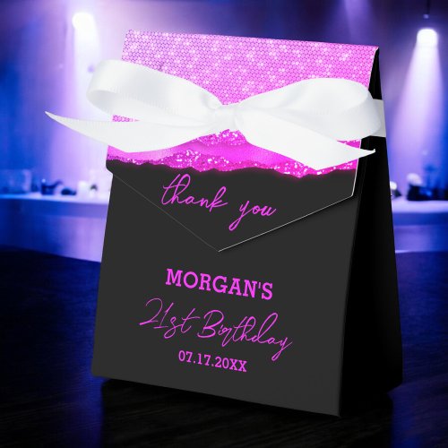 Birthday Black Hot Pink Glitter Name Thank You Favor Boxes