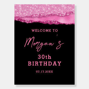 Birthday Black Hot Pink Glitter Name Welcome Foam Board