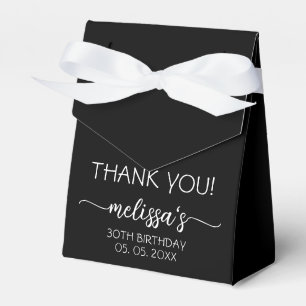 Birthday Black Monogram Name Script Thank You Favor Boxes