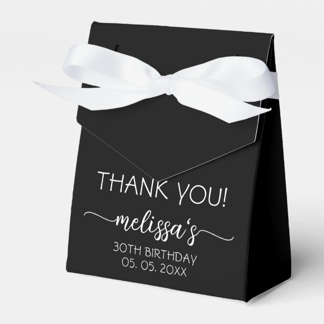 Birthday Black Monogram Name Script Thank You Favor Boxes (Front Side)