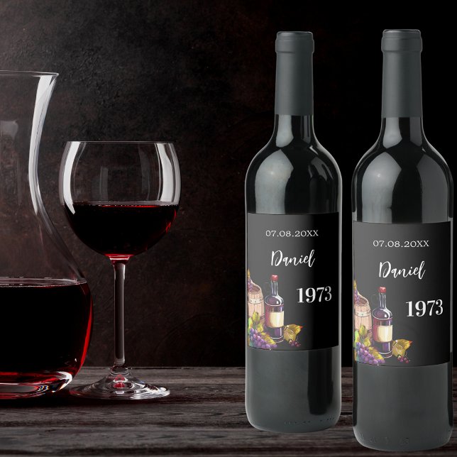 Birthday black name year of birth wine label (Creator Uploaded)
