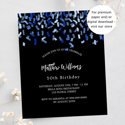 Birthday black navy blue budget invitation