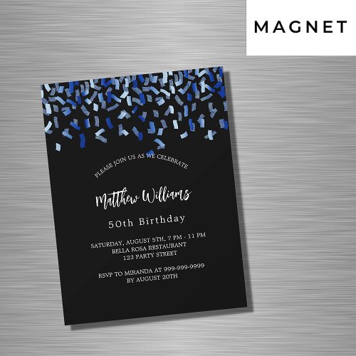 Birthday black navy blue confetti luxury magnetic invitation