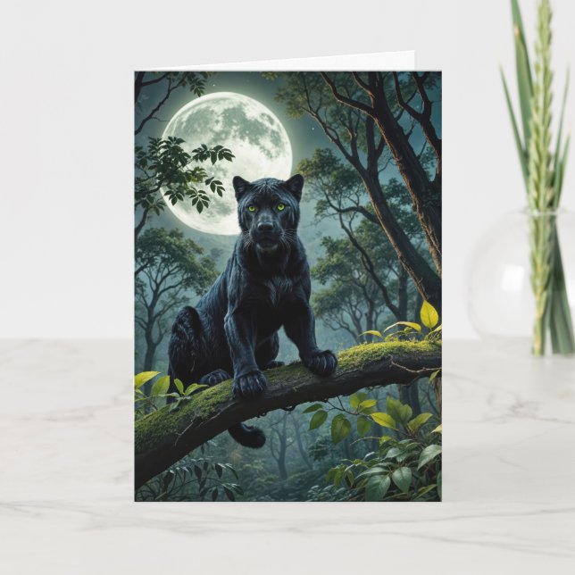 Birthday Black Panther In Moonlight Card (Front)