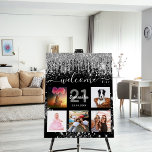 Birthday black photo collage silver glitter foam board<br><div class="desc">A welcome board for a 21st (or any age) birthday party, celebrating her life with a collage of 5 of your photos. Personalize and add a name, age 21 and a date. Date of birth or the date of the party. White and gray colored letters. Elegant black looking background, decorated...</div>