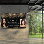 Birthday black photo gold glitter friends twins banner<br><div class="desc">A banner for a girly and glamorous birthday party for two girls, women. A chic black background with faux gold glitter dust. Add your own 2 two photos of the birthday girls. Text: Happy Birthday. The word Birthday and the names are written with a modern hand lettered style script. Can...</div>