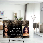Birthday black photo gold glitter friends twins  foam board<br><div class="desc">For a girly and glamorous birthday party for two girls, women. A chic black background with faux gold glitter dust. Add your own 2 two photos of the birthday girls. Text: Happy Birthday. The word Birthday and the names are written with a modern hand lettered style script. Can be used...</div>