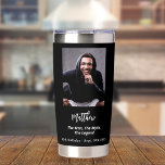 Birthday black photo man myth legend insulated tumbler<br><div class="desc">Personalize and add your own photo of the birthday boy/man.  The text: The name in white with a modern hand lettered style script. Personalize and add a name,  age 40 and a text.  Text: The Man,  The Myth,  The Legend. Black background.</div>