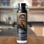 Birthday black photo man myth legend water bottle<br><div class="desc">Personalize and add your own photo of the birthday boy/man.  The text: The name in white with a modern hand lettered style script. Personalize and add a name,  age 40 and a text.  Text: The Man,  The Myth,  The Legend.</div>
