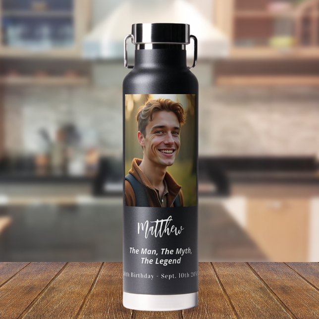 Birthday black photo man myth legend water bottle (Creator Uploaded)
