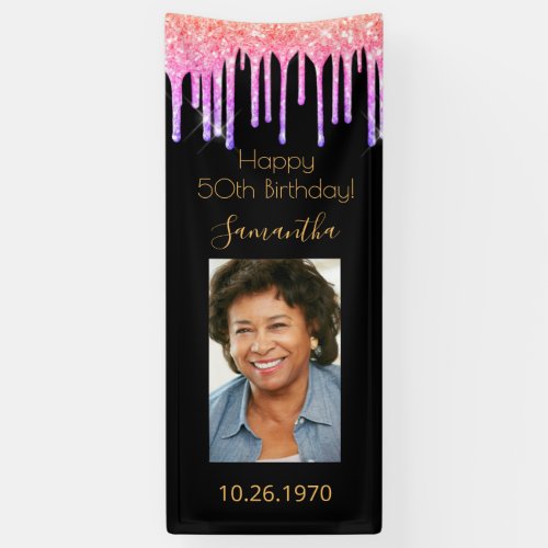 Birthday black photo pink rainbow glitter purple banner