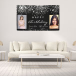 Birthday black photo silver glitter friends twins banner<br><div class="desc">A banner for a girly and glamorous birthday party for two girls, women. A chic black background with faux silver glitter dust. Add your own 2 two photos of the birthday girls. Text: Happy Birthday. The word Birthday and the names are written with a modern hand lettered style script. Can...</div>