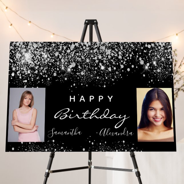 Birthday black photo silver glitter friends twins foam board (In Situ (Stand))