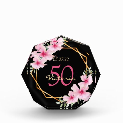 Birthday black pink floral gold geometric name acrylic award