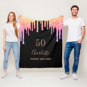 Birthday black pink purple drips fleece blanket