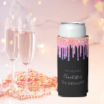 Birthday black pink purple glitter drips party seltzer can cooler<br><div class="desc">A cooler for a girly and glamorous 50th (or any age) birthday party with the girls. A chic classic black background with trendy rfaux glitter drips, paint dripping look in purple, pink and rose gold. Personalize and add a date, name and age 50. The name is written in light rose...</div>