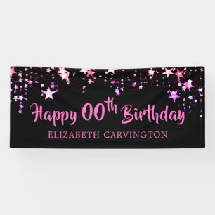 Birthday Black Pink Stars Personalized Banner
